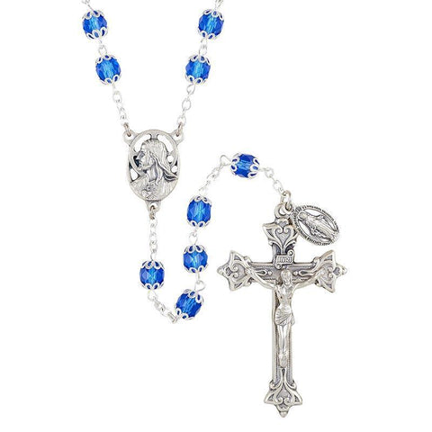 Double-Capped Crystal Bead Sapphire Rosary (Vienna Collection) - 7mm Bead - Saint-Mike.org