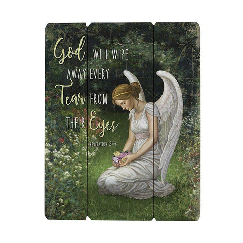 Wipe Away Tear Memorial Wood Pallet (Ars Sacra Collection) - 15" H - Saint-Mike.org