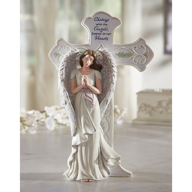 Memorial Cross w/ Angel (Forever in Our Hearts Collection) - 9.5" H - Saint-Mike.org