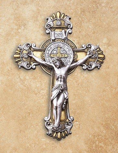 St. Benedict Antique Gold Crucifix (2 pack) - 10" H - Saint-Mike.org