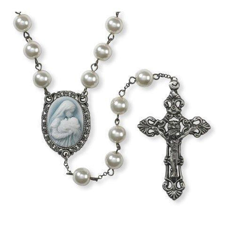 Faux White Pearl Rosary Mother's Kiss Chaplet (2 pack) - 7mm Bead - Saint-Mike.org