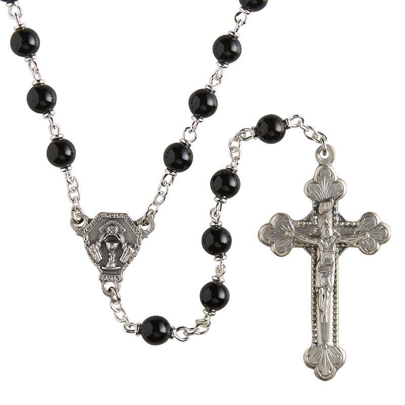 First Communion Black Rosary (Sarto Collection) - 6mm Bead - Saint-Mike.org