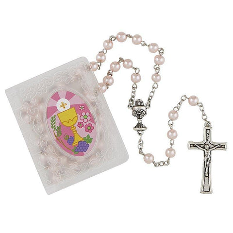 First Communion Chalace Rosary Pink - 6mm Bead - Saint-Mike.org