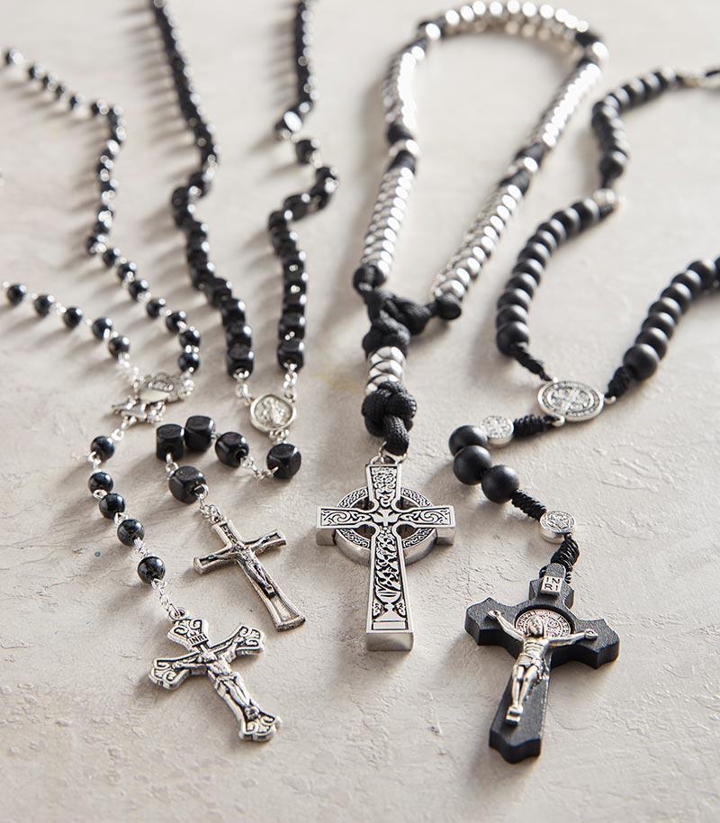First Communion Rosary Faux Black Marble with Chalice Medal - 6mm Bead - Saint-Mike.org