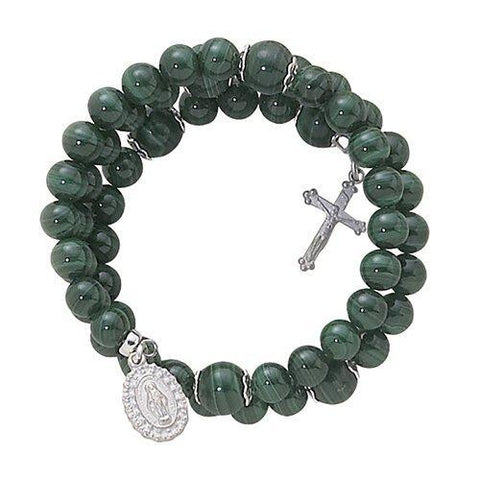Five-Decade Faux Malachite Rosary Bracelet - 6mm Bead - Saint-Mike.org