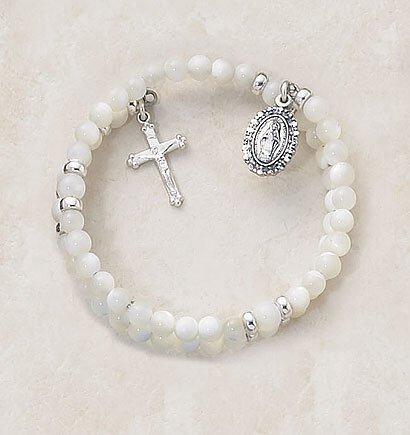 Five-Decade Mother of Pearl Rosary Bracelet - 4mm Bead - Saint-Mike.org