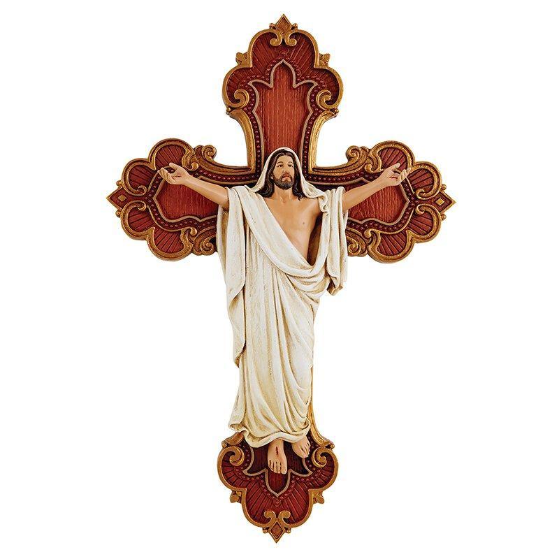 Risen Christ Wood Tone Wall Cross (San Giovanni Collection) - 10" H - Saint-Mike.org