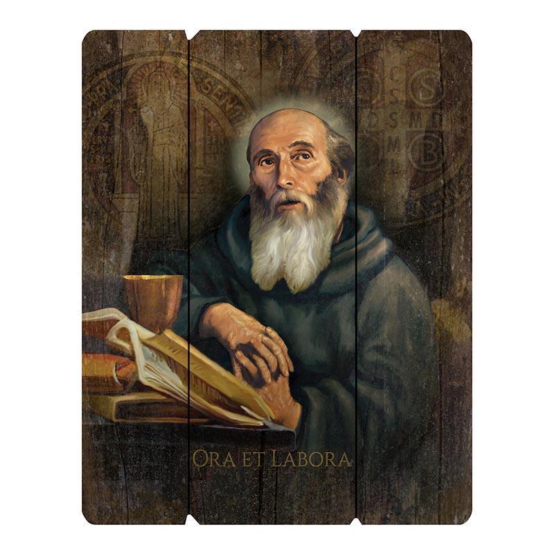 St. Benedict Wood Pallet (Ars Sacra Collection) - 15" H - Saint-Mike.org