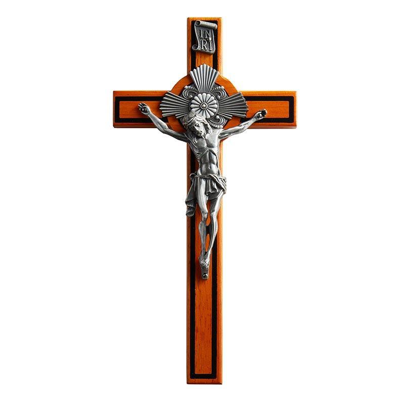 Baroque Wood Crucifix w/ Edging - 10" H - Saint-Mike.org