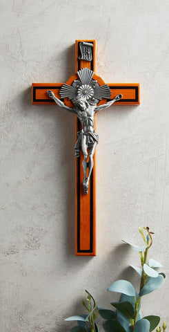 Baroque Wood Crucifix w/ Edging - 10" H - Saint-Mike.org