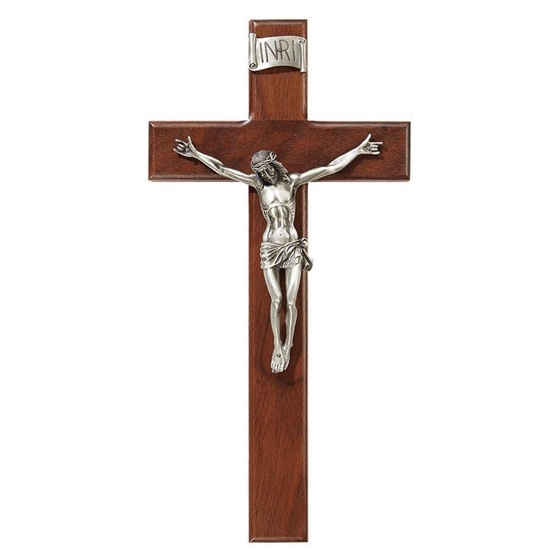 Walnut Crucifix w/ Pewter Corpus - 12" H - Saint-Mike.org