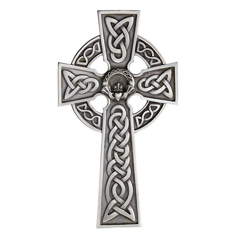 Pewter Claddagh Celtic Cross - 8" H - Saint-Mike.org