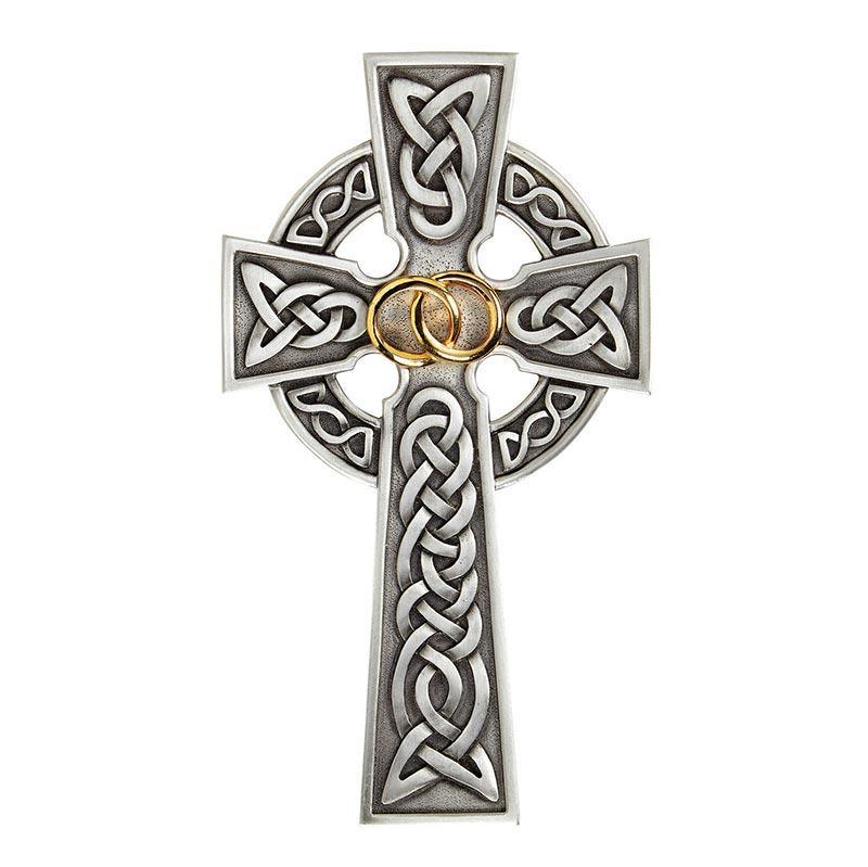 Pewter Wedding Celtic Cross - 8" H - Saint-Mike.org