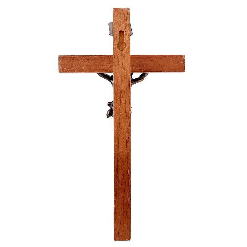 Walnut Crucifix w/ Antique Gold Corpus - 8" H - Saint-Mike.org