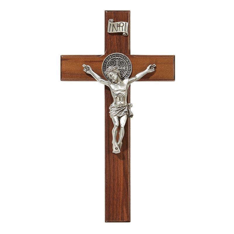 St Benedict Crucifix w/ Antique Silver Corpus - 8" H - Saint-Mike.org
