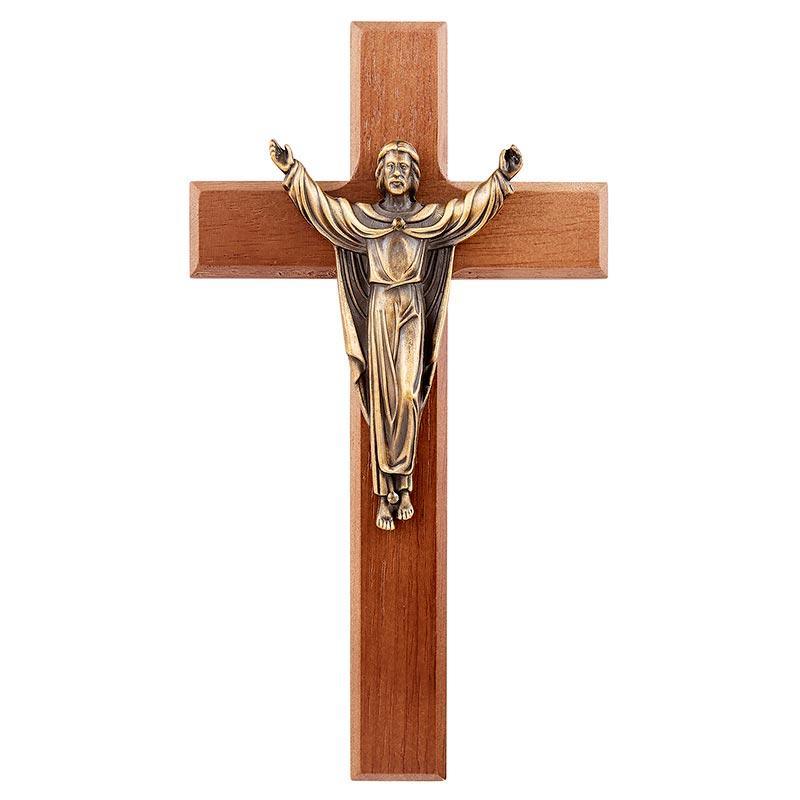 Wood Crucifix w/ Antique Gold Risen Christ - 8" H - Saint-Mike.org
