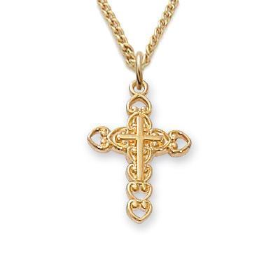 Girls Elegant Gold Cross Necklace .625" Pendant - 16" Chain - Saint-Mike.org