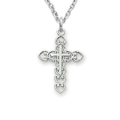 Girls Elegant Sterling Cross Chain Necklace .5" Pendant - 16" Chain - Saint-Mike.org