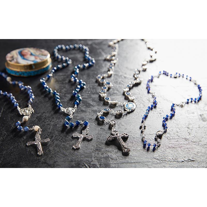 Glass River Blue Plastic Pearl Rosary (The Gloria Collection) - 6mm Bead - Saint-Mike.org