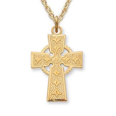Gold Celtic Cross Necklace 1" Pendant - 18" Chain - Saint-Mike.org