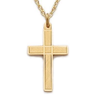 Gold Cross with Center Box Women's Necklace - 18" Chain - Saint-Mike.org