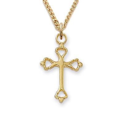 Gold Cross Chain Necklace for Girls Open Tip .6875" Pendant - 16" Chain - Saint-Mike.org