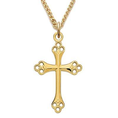 Gold Cross Chain Necklace for Women Cut-Out Floral Tip .8125" Pendant - 18" Chain - Saint-Mike.org
