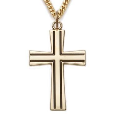 Gold Cross Chain Necklace with Black Fill Lines - 24" Chain - Saint-Mike.org