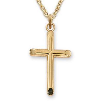 Gold Cross Necklace Beveled Tips .8125" Pendant - 18" Chain - Saint-Mike.org