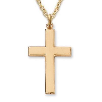 Gold Cross Necklace for Men 1.1875" Pendant - 24" Chain - Saint-Mike.org