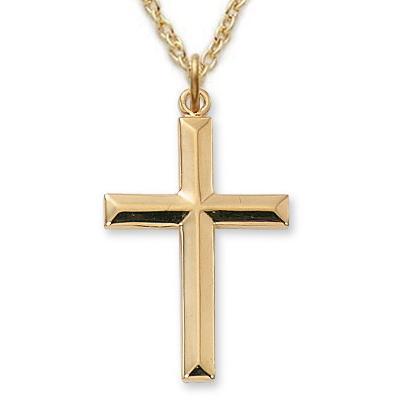 Gold Cross Necklace for Men 1.25" Pendant - 24" Chain - Saint-Mike.org