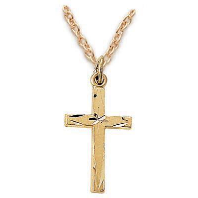 Gold Cross Necklace for Men with Brite Cuts - 18" Chain - Saint-Mike.org