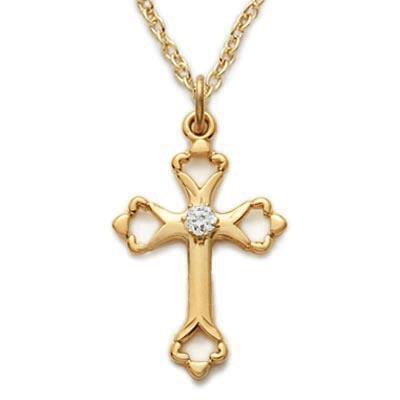 Gold Cross Necklace for Women with Open Tips and CZ Stone - 18" Chain - Saint-Mike.org