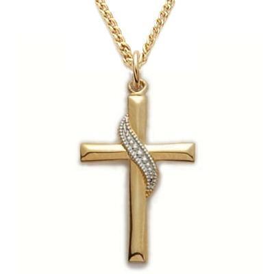 Gold Cross Necklace with Sterling Silver Sash for Women - 18" Chain - Saint-Mike.org