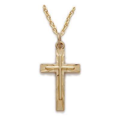 Gold Cross Pendant Necklace with Thin Inner Cross - 18" Chain - Saint-Mike.org