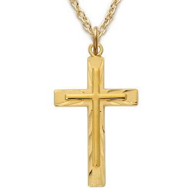 Gold Cross within Cross Necklace Shiny Cuts 1" Pendant - 24" Chain - Saint-Mike.org