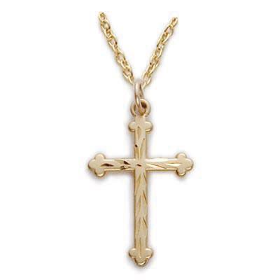 Gold Pendant Cross Necklace with Brite Cuts - 18" Chain - Saint-Mike.org