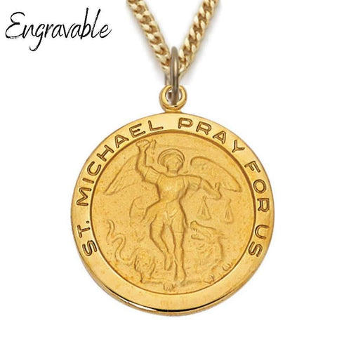 Gold Plated St. Michael Circle Pendant - 24" Chain - Saint-Mike.org