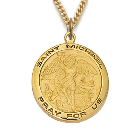 Gold St. Michael Circle Pendant - 18" Chain - Saint-Mike.org