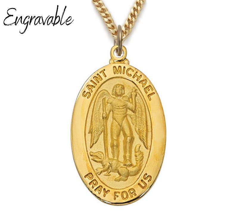 Gold St. Michael Oval Pendant - 20" Chain - Saint-Mike.org