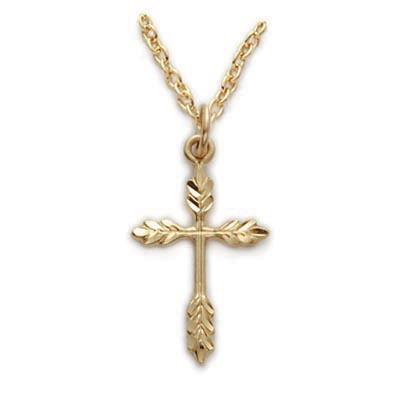 Gold over Sterling Silver Wheat Cross Pendant Necklace - 18" Chain - Saint-Mike.org