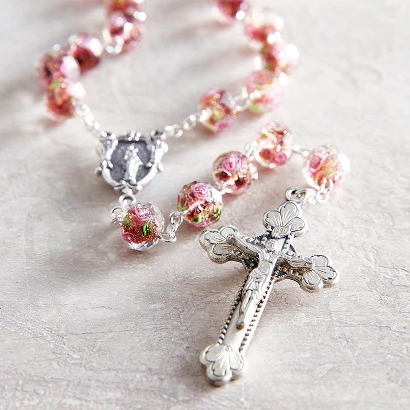 Hand-Painted Amethyst Glass Rosary (Murano Collection) - 8x10 mm Bead - Saint-Mike.org