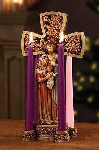 Holy Family Advent Candle Holder (O Come Emmanuel Collection) - 14" H - Saint-Mike.org