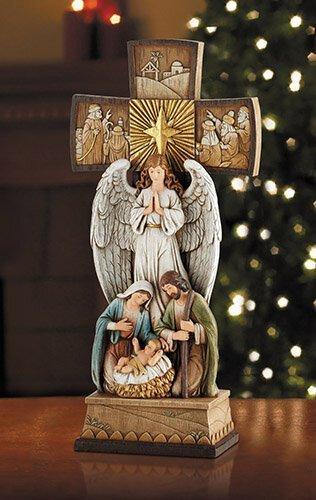 Holy Family Nativity Cross Figurine - 14" H - Saint-Mike.org