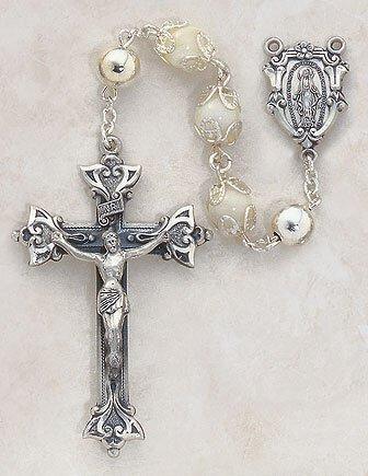 Italian Handcrafted Double Capped Rosary (Pearl) - 8mm Bead - Saint-Mike.org