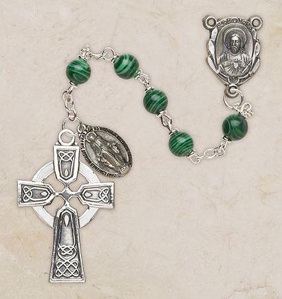 Italian Semi-Precious Lock-Link Irish Rosary (Malachite) - 6mm Bead - Saint-Mike.org