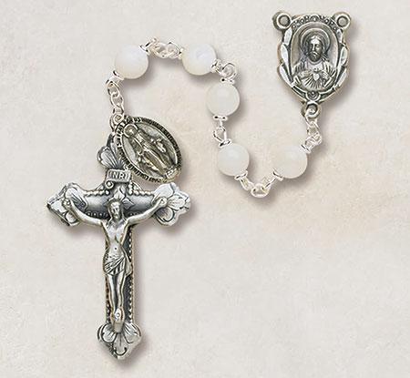 Italian Semi-Precious Lock-Link Rosary (Pearl) -6mm Bead - Saint-Mike.org