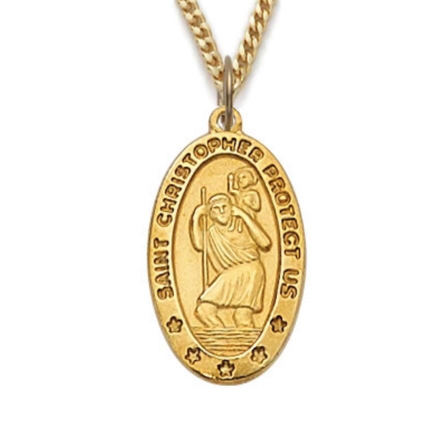 St. Christopher .68" Pendant Gold Over Sterling Silver - 18" Chain - Saint-Mike.org