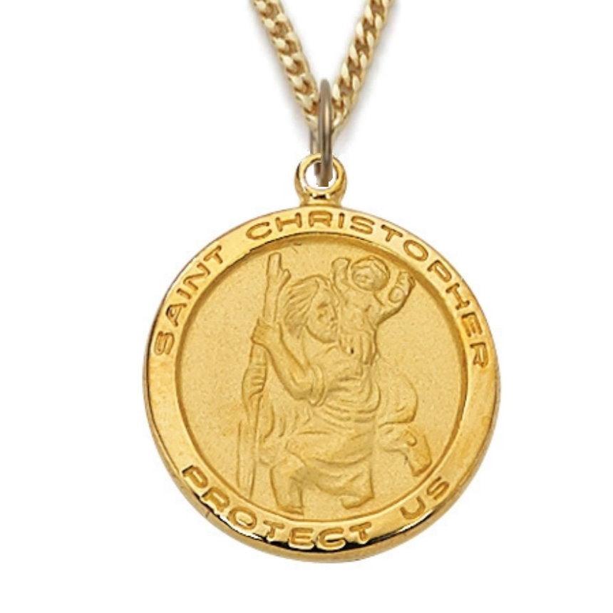St. Christopher .75" Gold Over Sterling Silver Medal - 18" Chain - Saint-Mike.org
