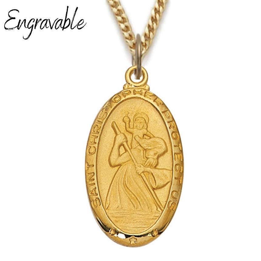 St. Christopher Pendant 1.12" Gold Over Sterling Silver - 24" Chain - Saint-Mike.org
